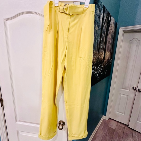 NWT $445 Tanya Taylor Pant Size 8 Daffodil Yellow High Waist Straight Leg - Picture 9 of 10